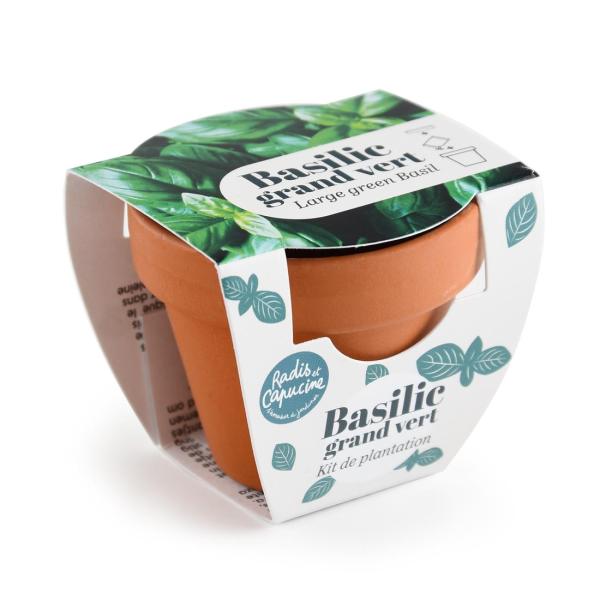 Radis et Capucine - Mini kit Basilic Grand Vert - Terre Cuite - 6 cm - MEDIA_3D